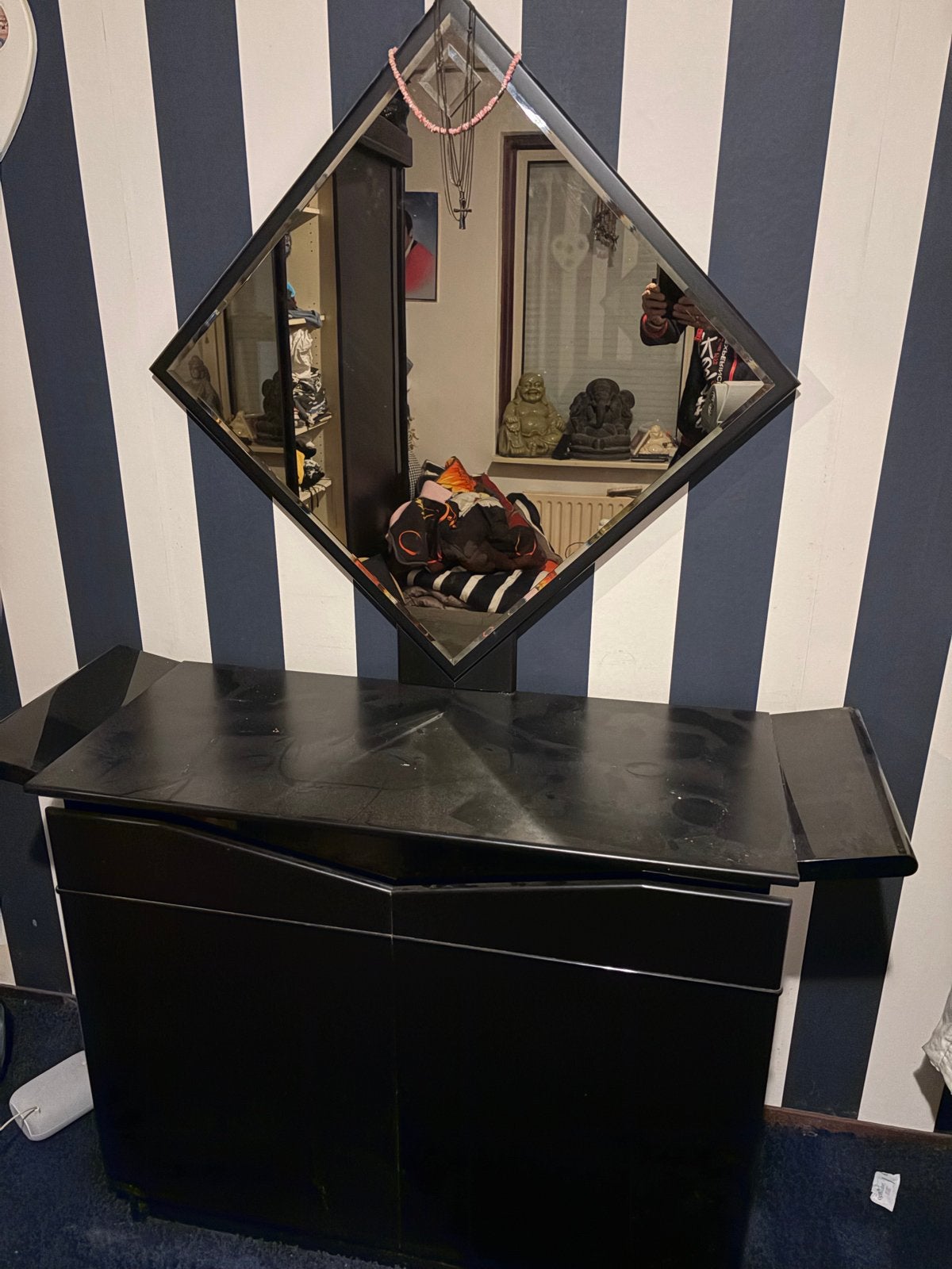 Zwart dressoir met spiegel, Gebruikt, Ophalen of Verzenden, 100 tot 125 cm, Minder dan 100 cm