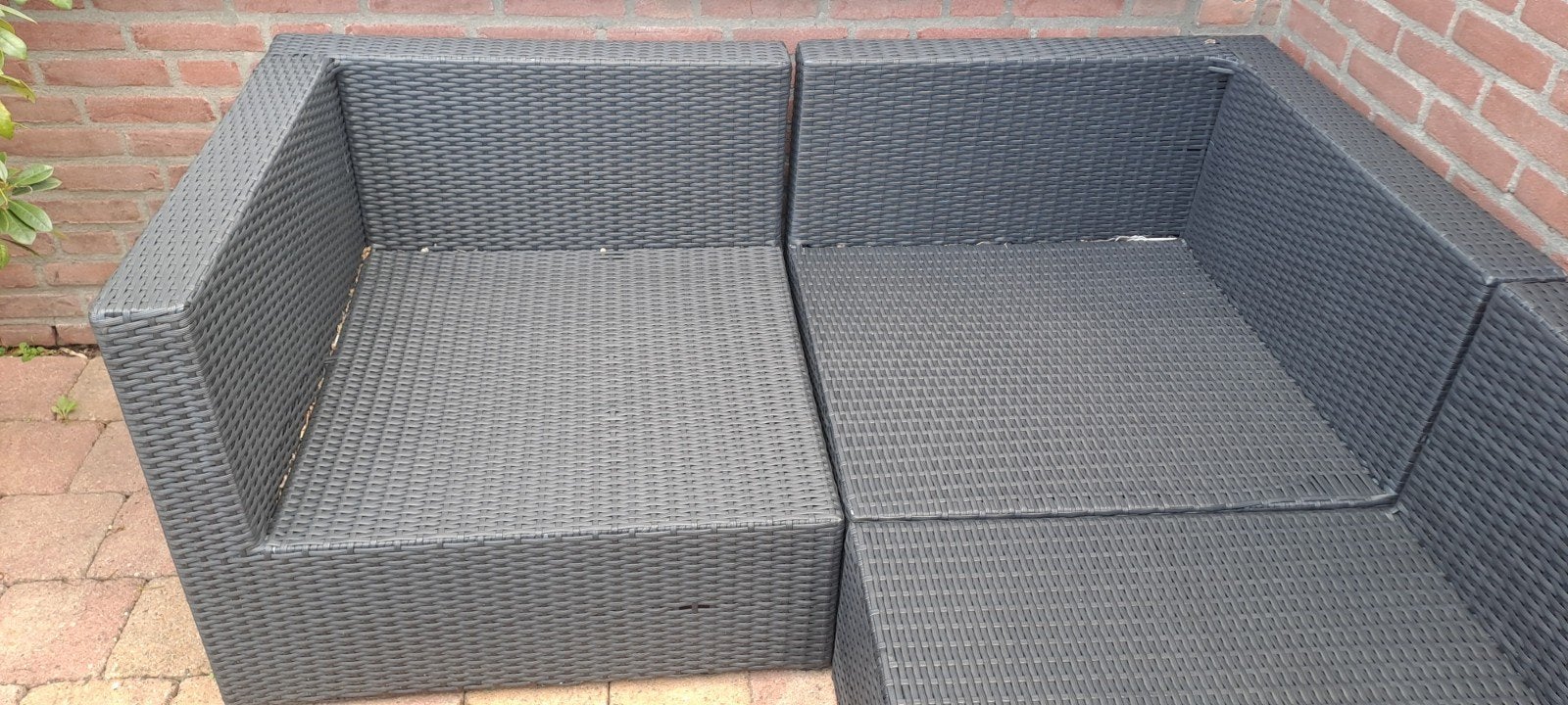 5-delige loungeset met kussens en glazen salontafel, Tuin en Terras, Ophalen, 5 zitplaatsen, Gebruikt, Bank