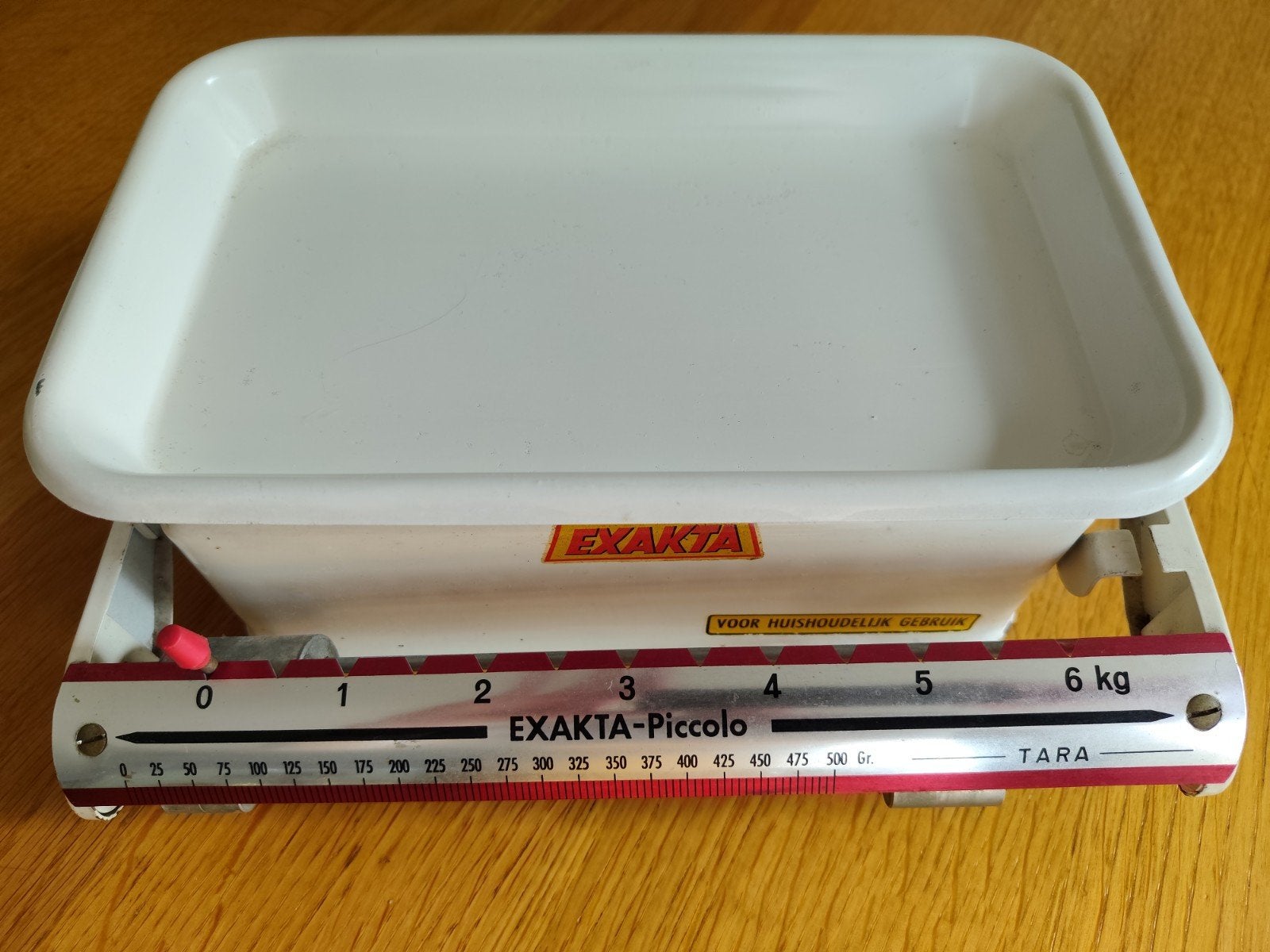 Vintage weegschaal EXAKTA in crème wit, Ophalen, Keukenweegschaal, 1 tot 500 gram, Gebruikt