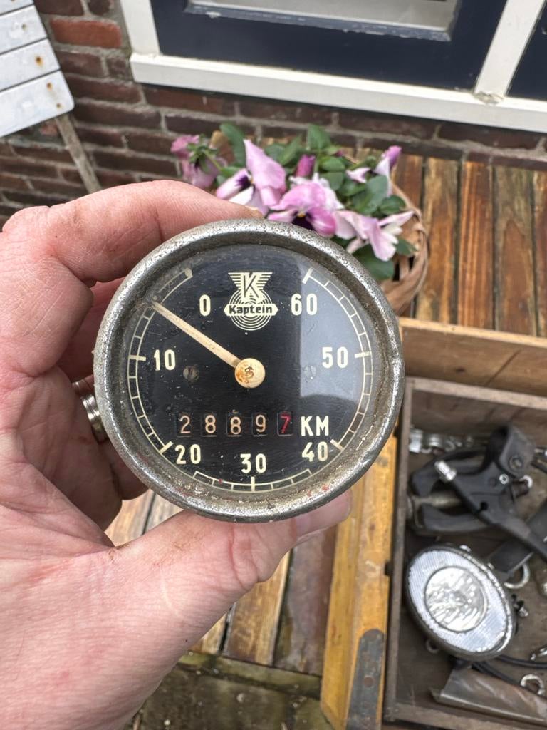 Vintage Kaptein snelheidsmeter / kilometerteller bromfiets, Ophalen of Verzenden, Gebruikt, Overige typen