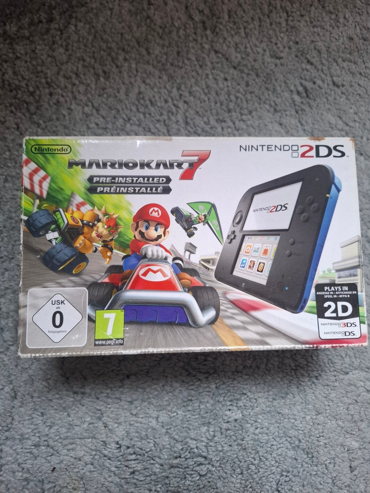 Nintendo 2DS met Mario Kart 7 in doos - goed, Ophalen, Blauw, 2DS, Gebruikt