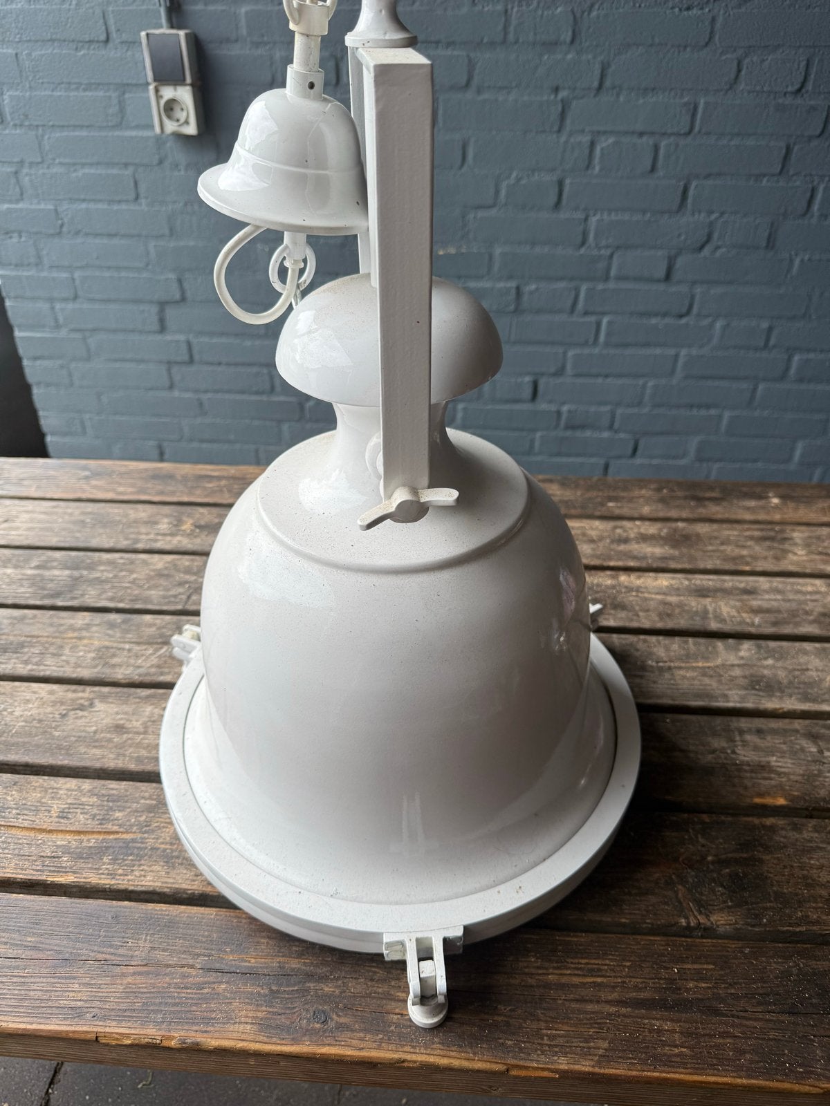 Set van 6 witte hanglampen - Industriële stijl, Ophalen of Verzenden, Gebruikt, Metaal, E27 (groot)