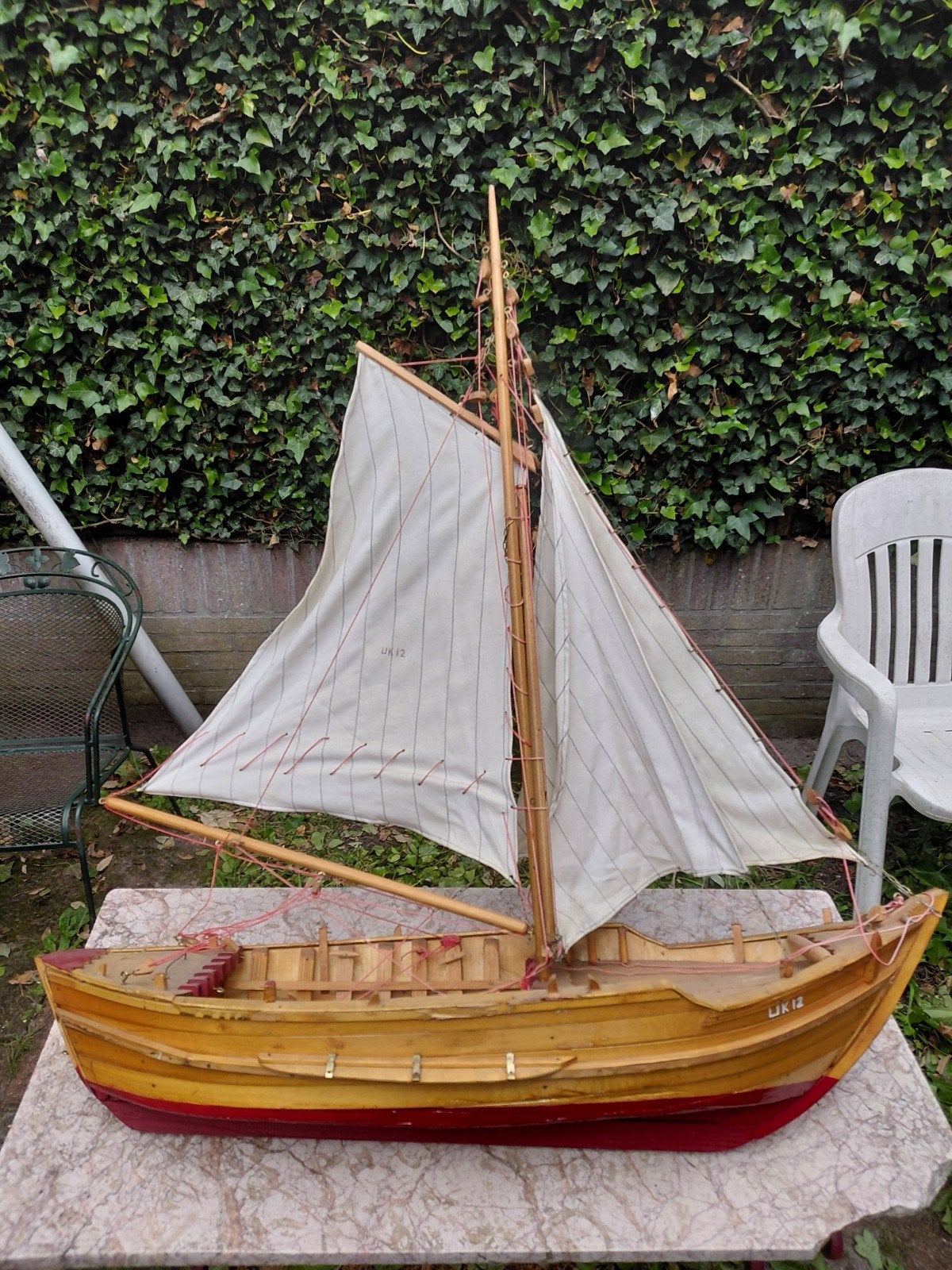 Houten urker Zeilboot Model UK 12 - Vintage Scheepsmodel, Ophalen, Gebruikt