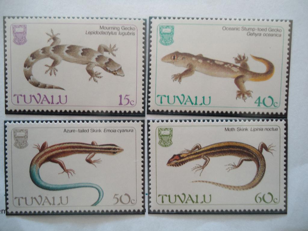Reptiel gekko skink Tuvalu 1986, mi. 382-85 postfris, Ophalen of Verzenden, Postfris, Dier of Natuur