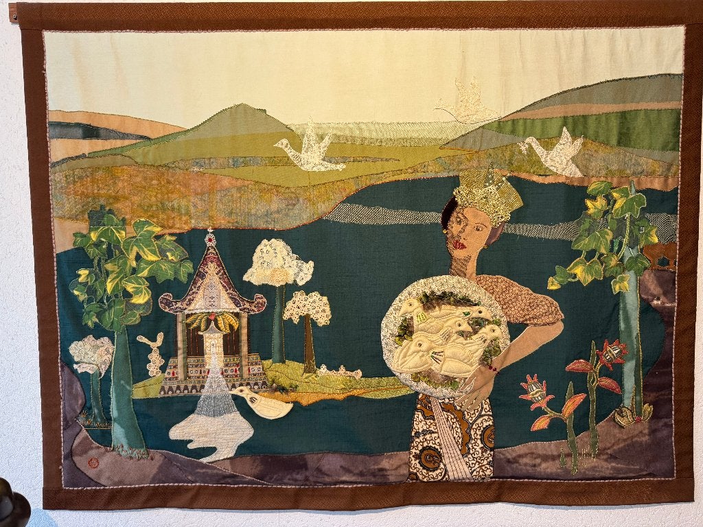Uniek handgemaakt wandkleed met Balinese dame, Ophalen, Oosters, Meerkleurig, Zo goed als nieuw