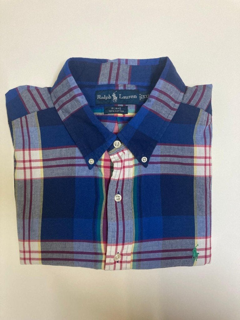 Ralph Lauren Fun Overhemd – XXL - Oxford - Blue Red Blocked, Blauw, Ralph Lauren, Ophalen of Verzenden, Zo goed als nieuw