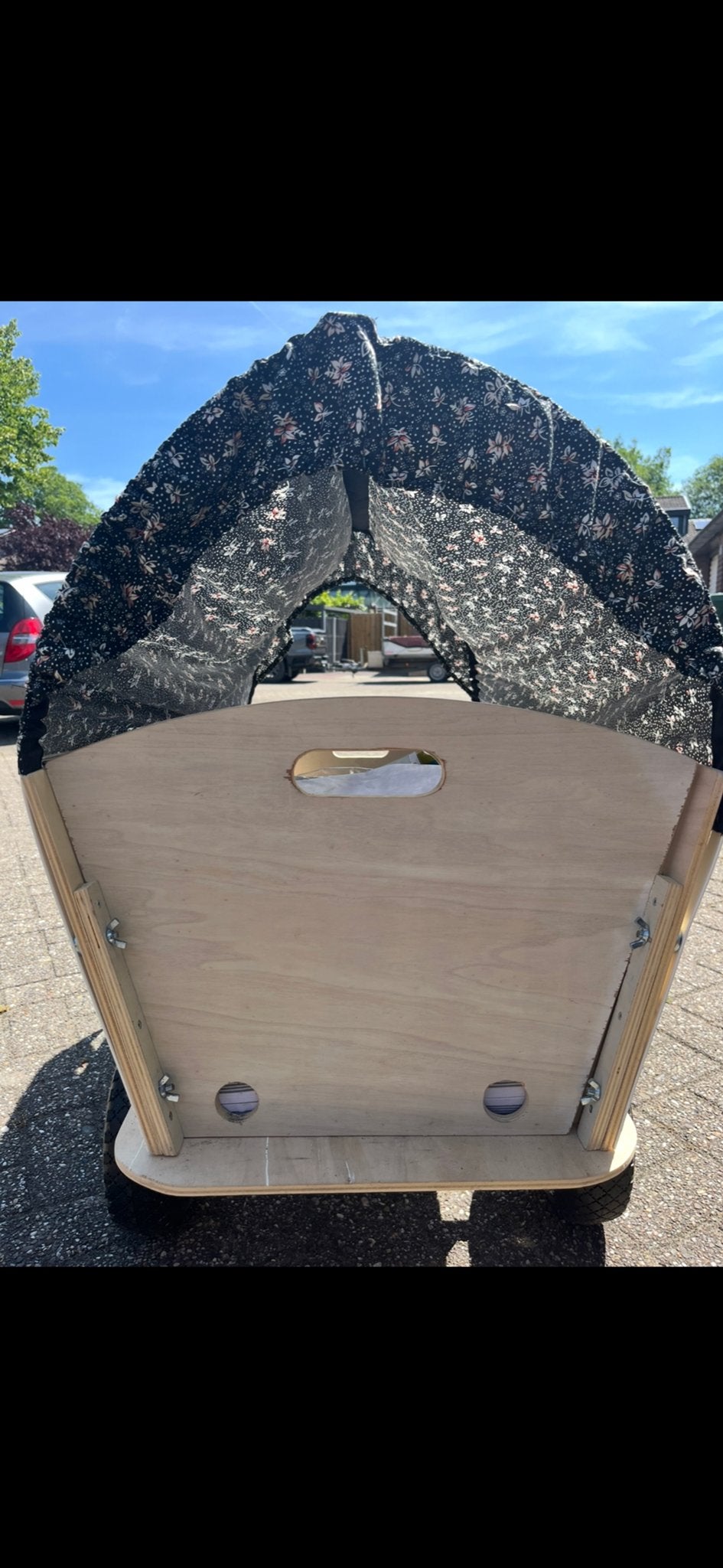 Verlengde bolderwagen op luchtbanden met huifje, Ophalen, Zo goed als nieuw