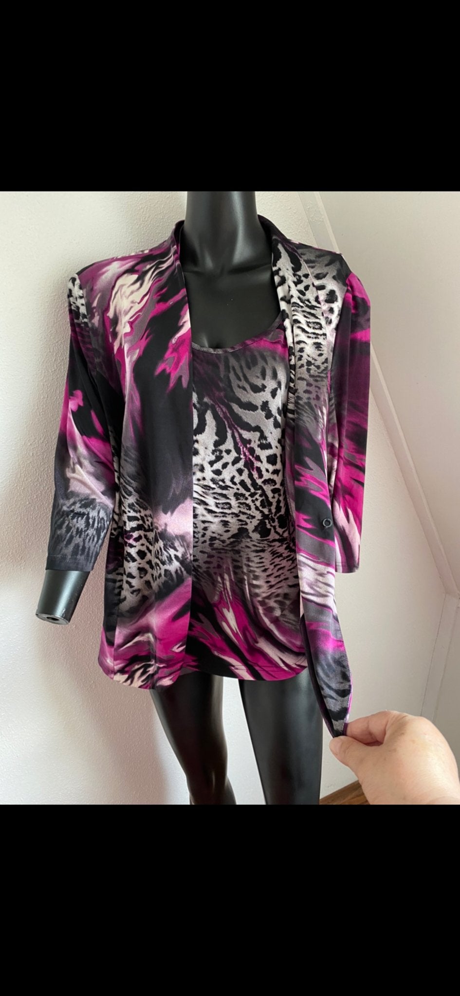Set: Top en vest met dierenprint in roze/zwart, Kleding | Dames, Maat 46/48 (XL) of groter, Nieuw, Lange mouw, Meerkleurig