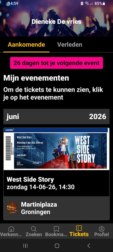 Kaarten voor  musical  west side story, Twee personen