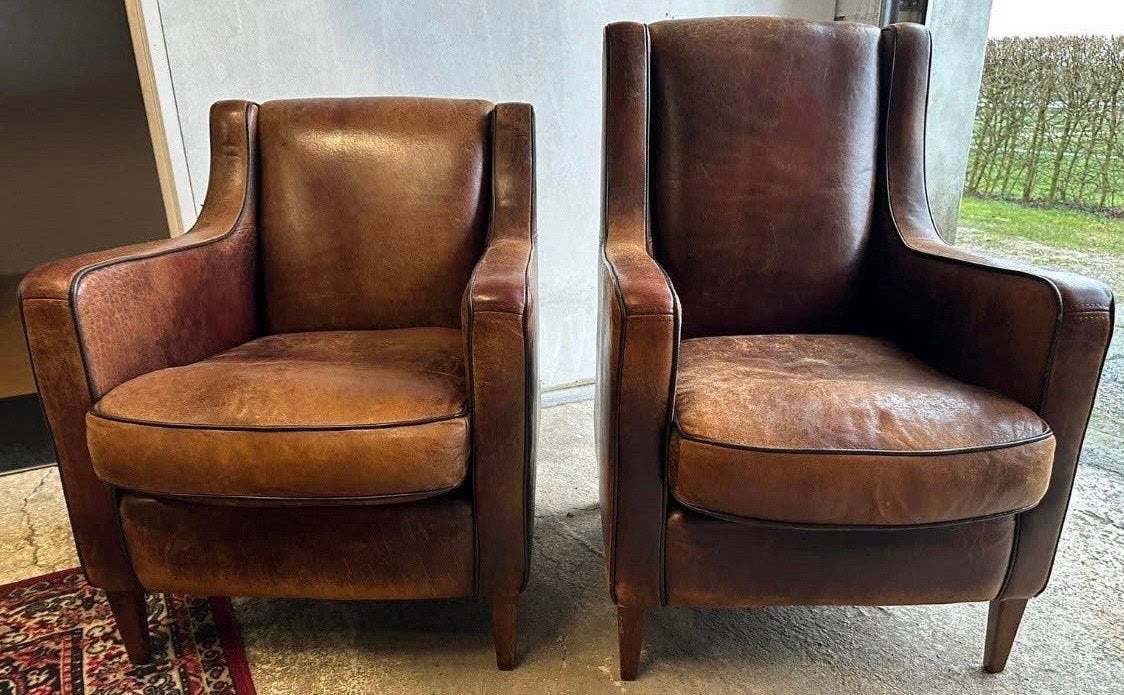 Vintage schapenleren Fauteuils - Set van 2, Ophalen, ., Leer, .
