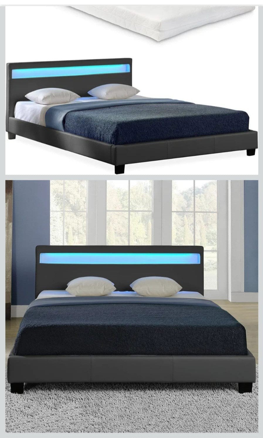 Laag bed met led balk, Huis en Inrichting, Slaapkamer | Bedden, Ophalen, Zwart, Tweepersoons, 140 cm