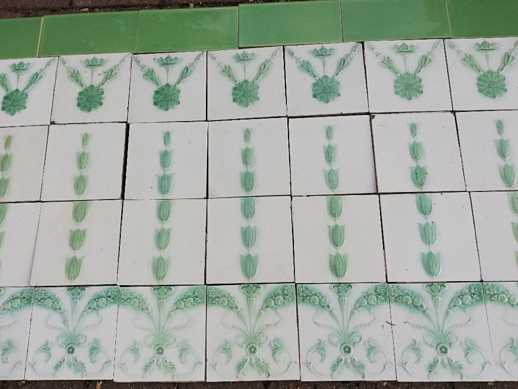 315cm Antieke tegels lichtgroene afbeelding tulpen en rand, Ophalen