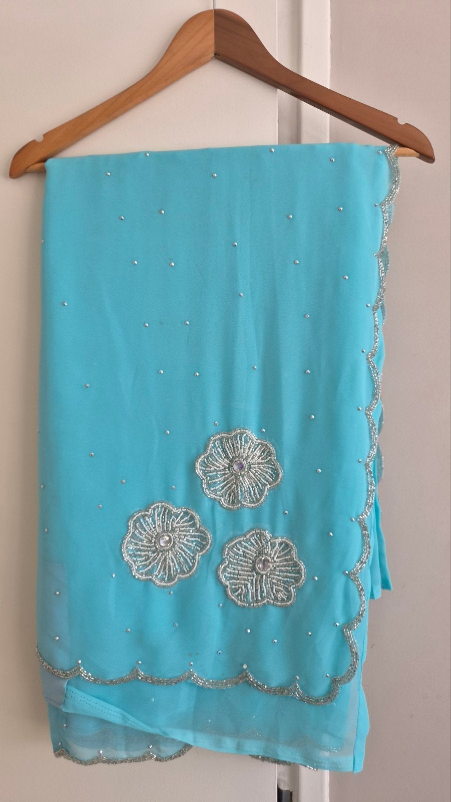 Turquoise Indiase Pakistaanse Saree sari met readymad blouse, Kleding | Dames, Ophalen of Verzenden, Nieuw, Blauw
