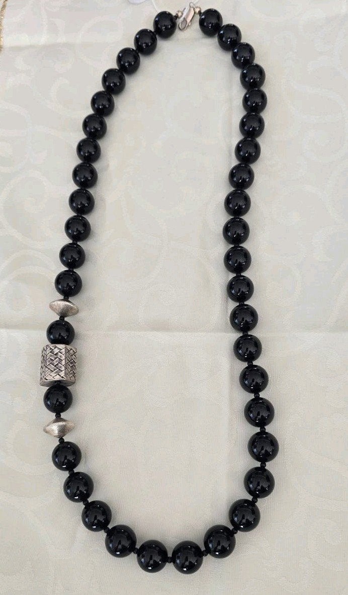 Onyx Zilveren Ketting 80cm, Sieraden, Tassen en Uiterlijk, Ophalen of Verzenden, Gebruikt, Zwart, Steen of Mineraal