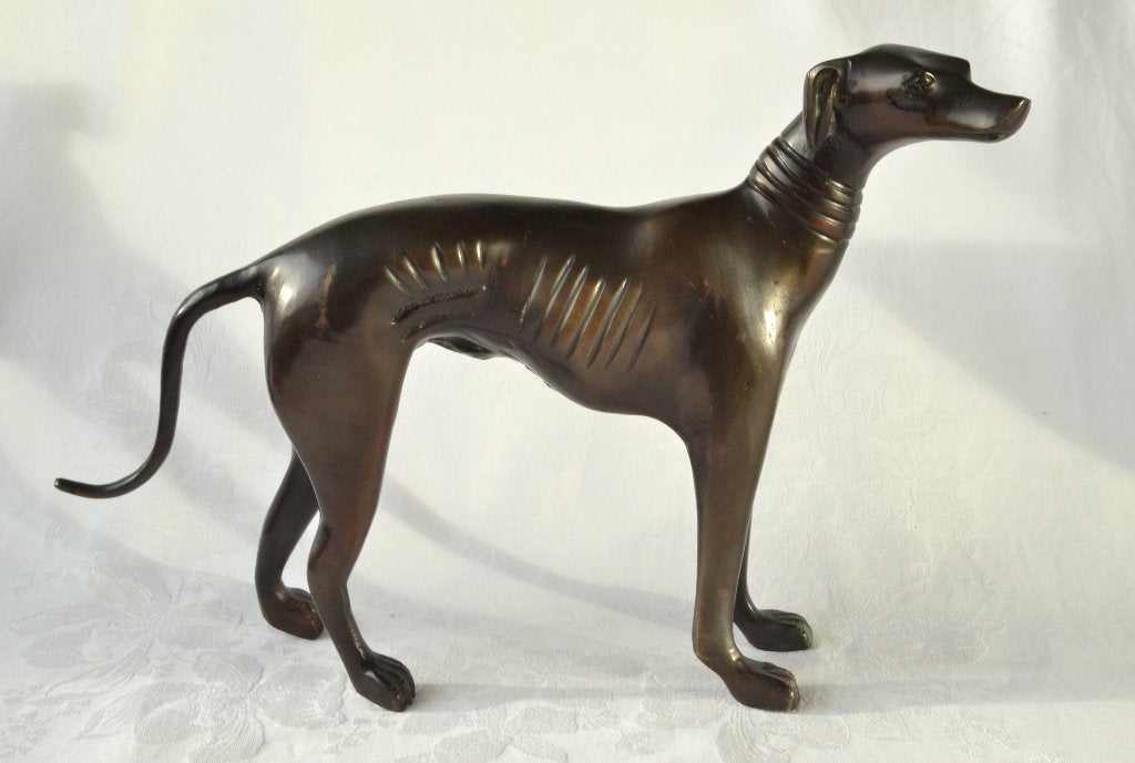 Hazewindhond - Bronzen Beeld van hond, 27x38 cm – Valente, Ophalen of Verzenden, Hond of Kat, Beeldje of Figuurtje