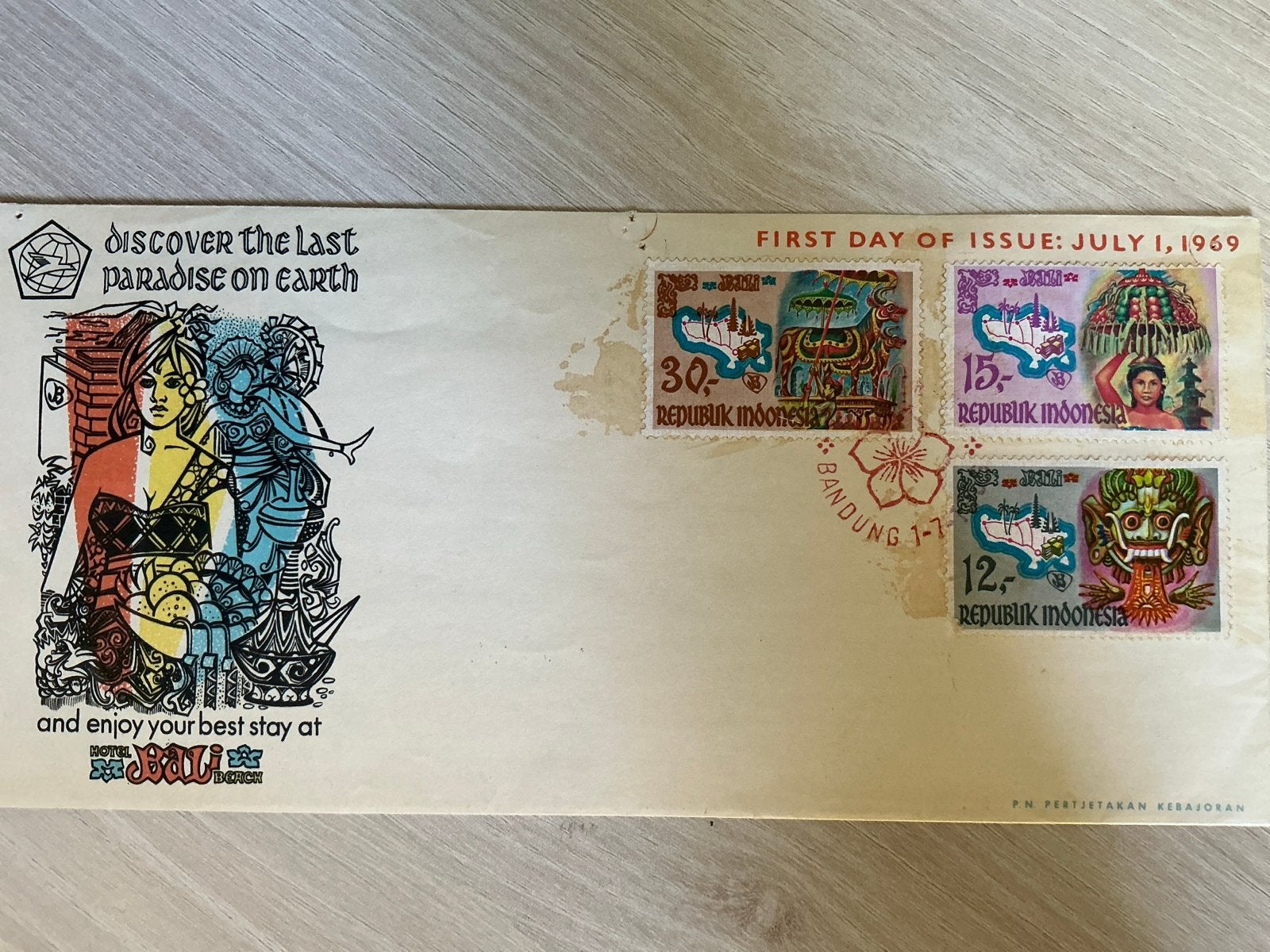 Eerste Dag Uitgifte Indonesië 1969 - Bali Hotel, Postzegels en Munten, Postzegels | Eerstedagenveloppen, Rest van de wereld, Verzenden