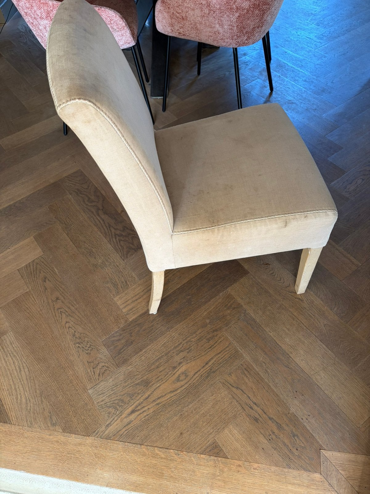4 eettafelstoelen taupe kleur, Ophalen, Gebruikt, Overige kleuren, Stof