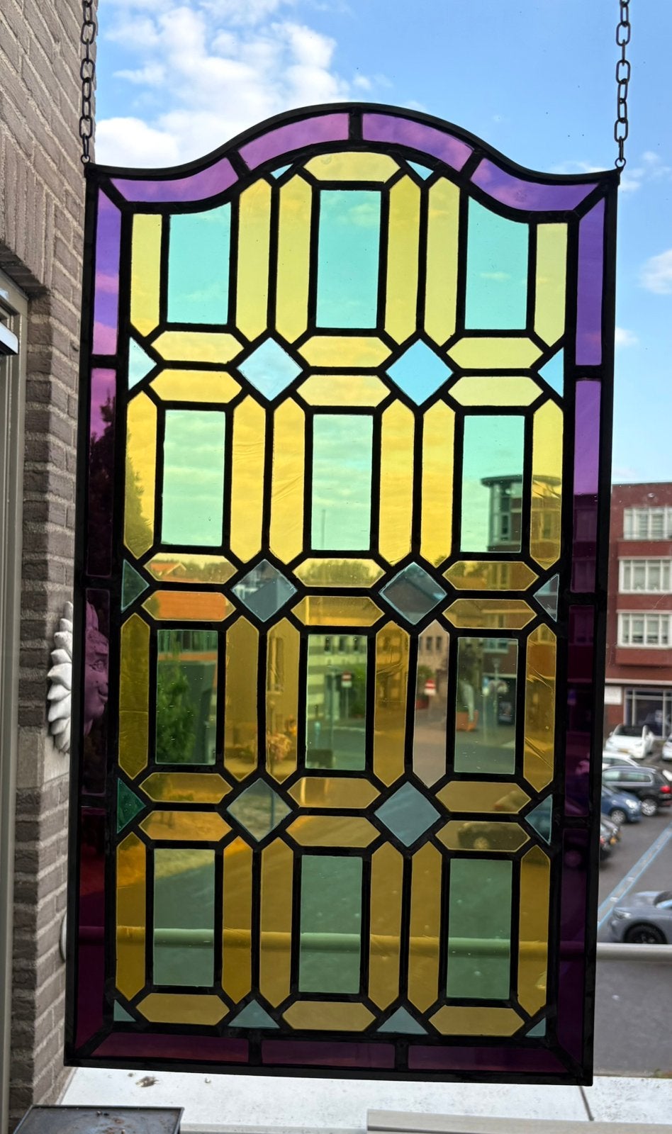 2 mooie glas in lood raamhangers, Doe-het-zelf en Verbouw, Glas en Ramen, Ophalen, Minder dan 80 cm, Overige typen, Zo goed als nieuw