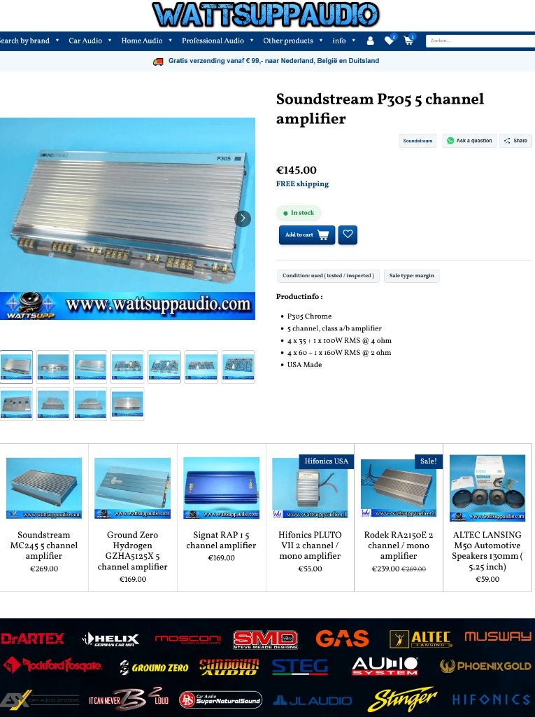 Soundstream P305 5 kanaals versterker Chrome, Gebruikt, ., Ophalen of Verzenden, .