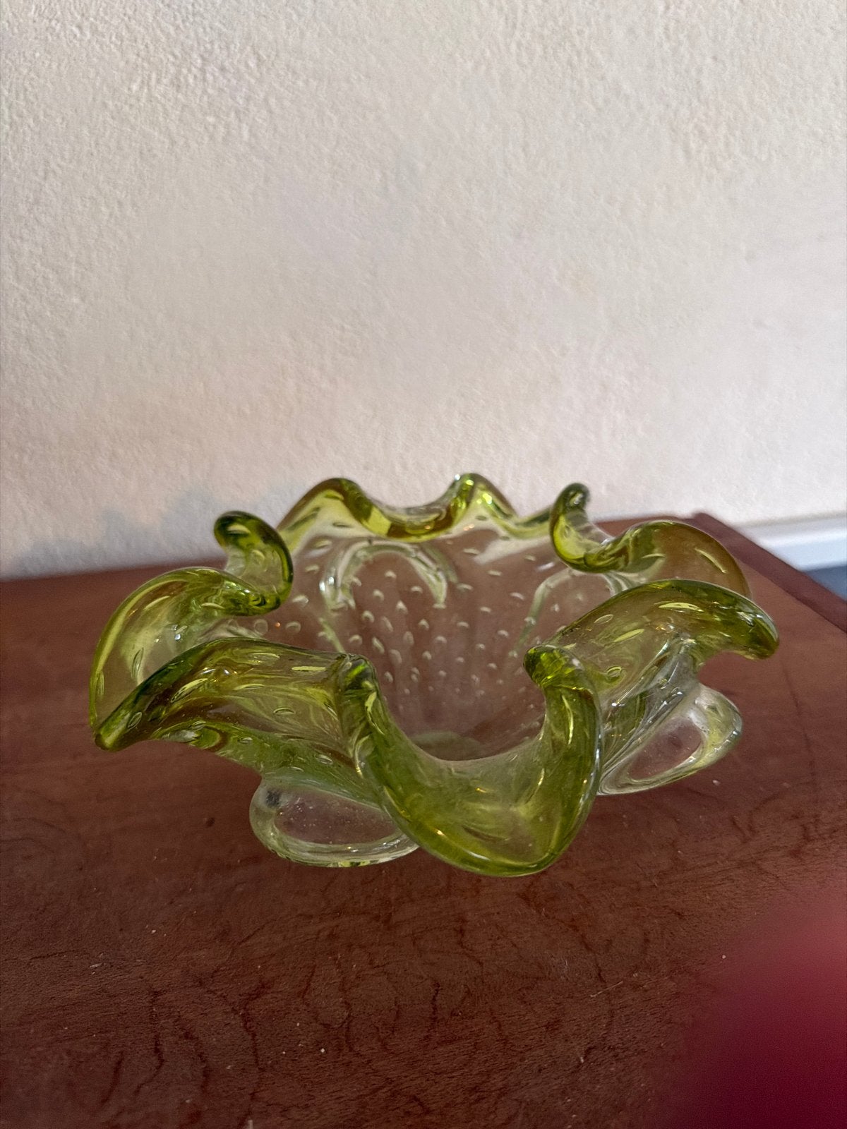 Vintage Murano stijl glazen schaal - groen met bubbels, Ophalen