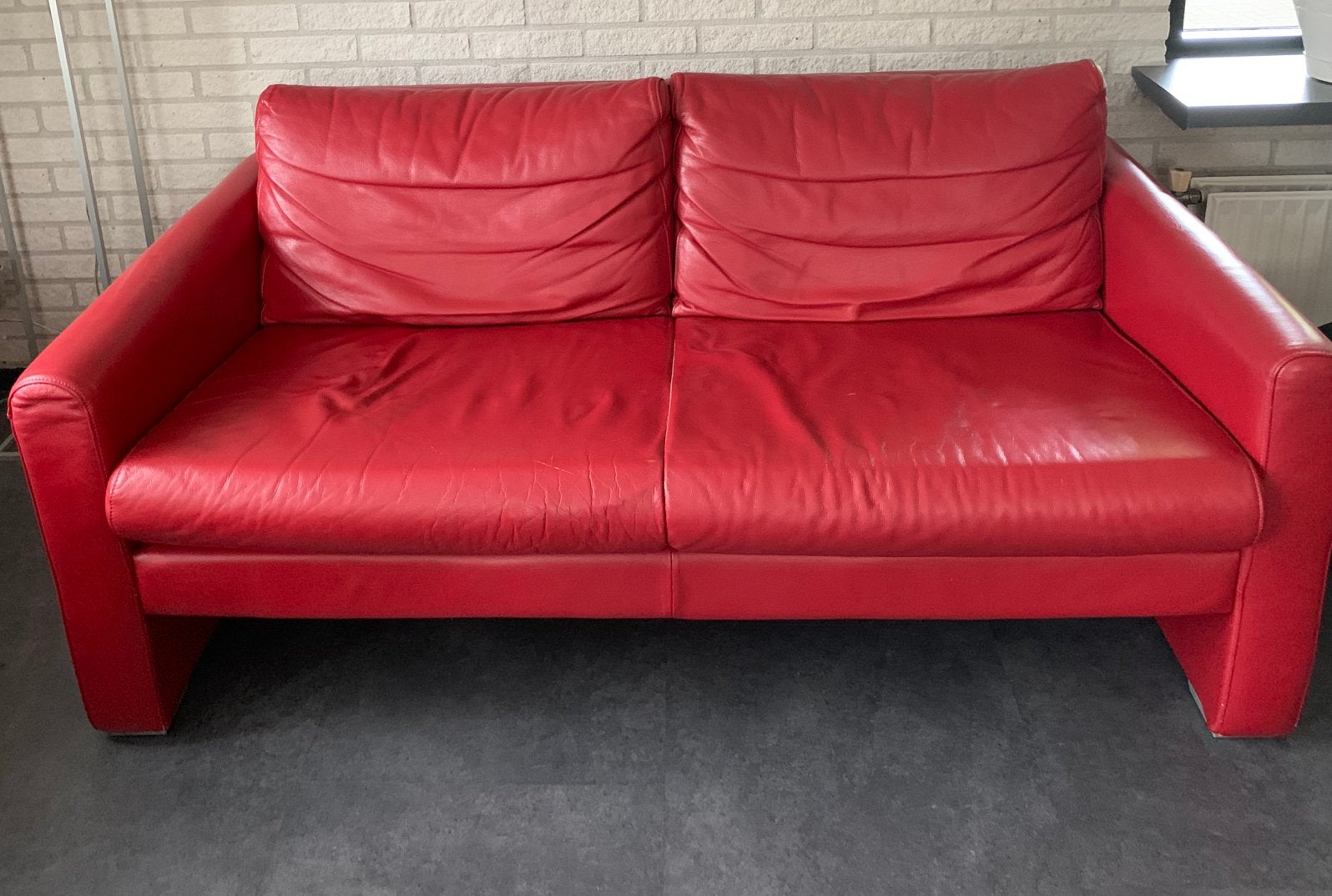 Rode leren Montel tweezits bank., Ophalen, Gebruikt, 150 tot 200 cm, Tweepersoons