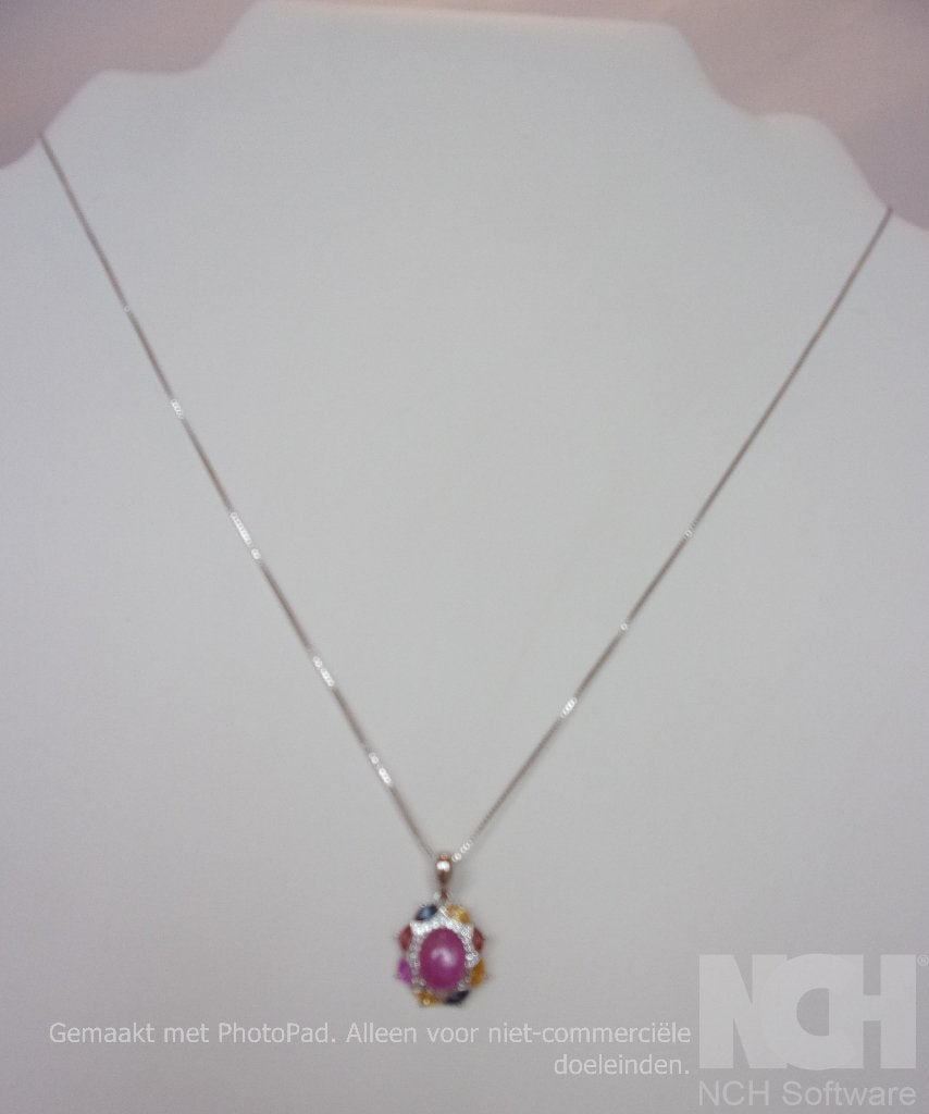 Ketting + hanger met Robijn/Saffier/witte Topaas, Overige voorstellingen, Verzenden, Nieuw, Met edelsteen