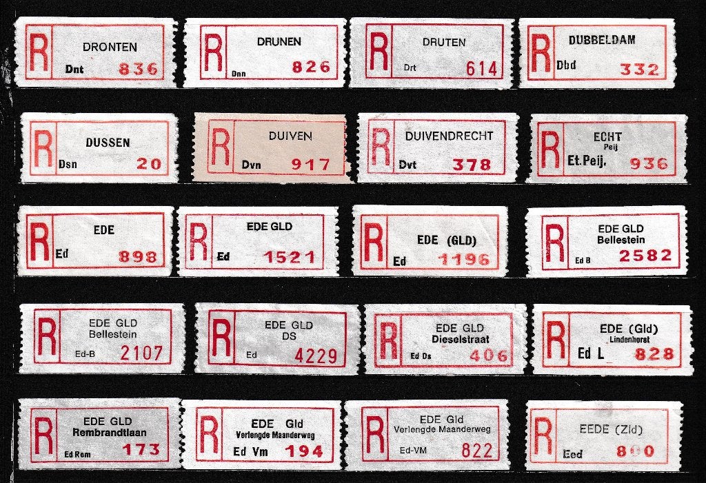 80 Verschillende Aantekenstrookjes  (13), Postzegels en Munten, Postzegels | Nederland, Verzenden, Na 1940, Gestempeld