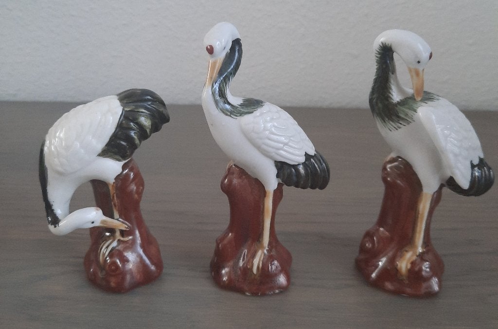 3 beeldjes Chinese kraanvogels, Minder dan 20 cm, Gemerkt, Ophalen of Verzenden, Steen of Keramiek