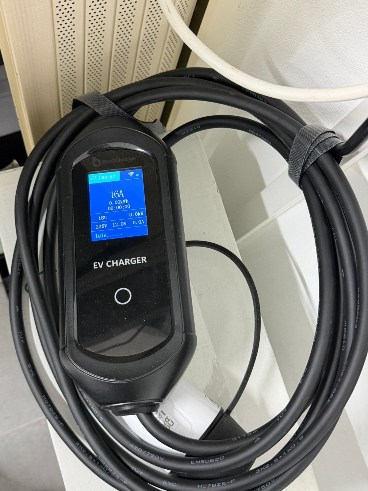 Mobiele Thuislader 3.7 kW Type 2 5 m 16A APP Functie, Gebruikt, 5701 KJ 118, Support@bar2charge.eu, Laadkabel