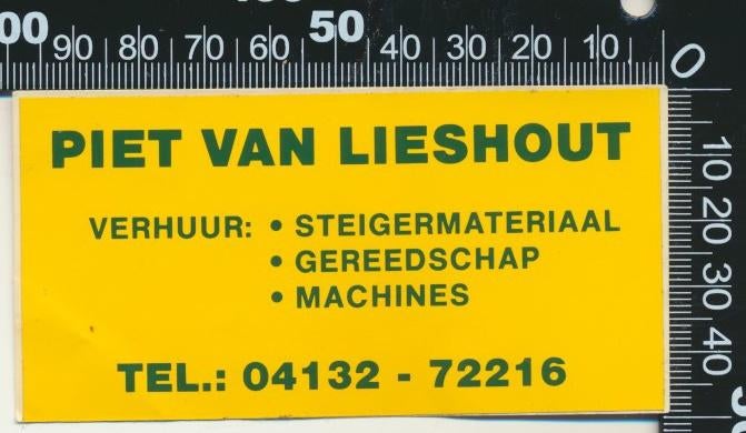 Sticker: Piet van Lieshout Verhuur, Ophalen of Verzenden, Zo goed als nieuw, Bedrijf of Vereniging