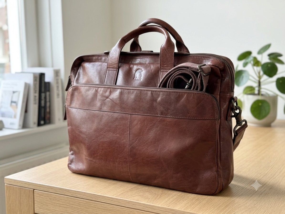 Pylos59 Leren Laptoptas / Aktentas - Model 'Buff Oily', Computers en Software, Laptoptassen, 17 inch of meer, Aktetas, Ophalen of Verzenden