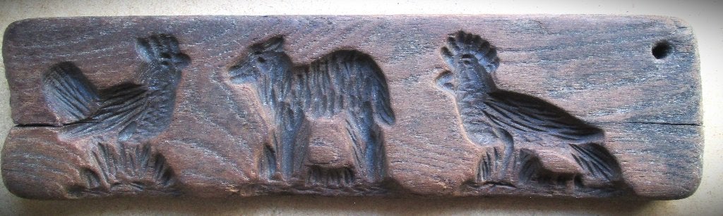 Speculaasplank~Antieke houten koekplank met dierenfiguren, Ophalen of Verzenden