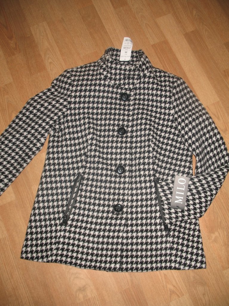 Stijlvolle Zwart-Witte Houndstooth Jas van MILO mt 36, Zwart, Nieuw, Maat 36 (S), MILO