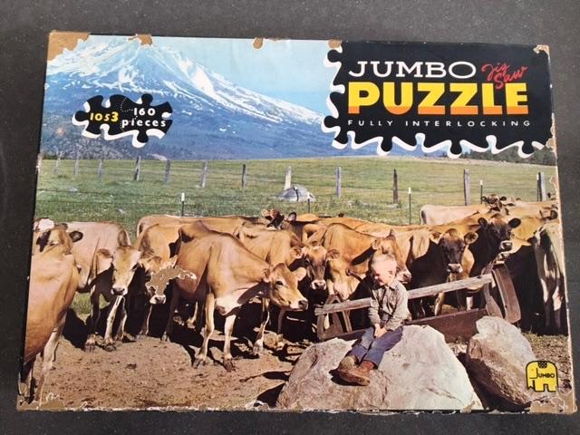 Mooie oude puzzel met jongetje en koeien (160 st)Jumbo, Ophalen of Verzenden, Meer dan 50 stukjes, Zo goed als nieuw, 6 jaar of ouder
