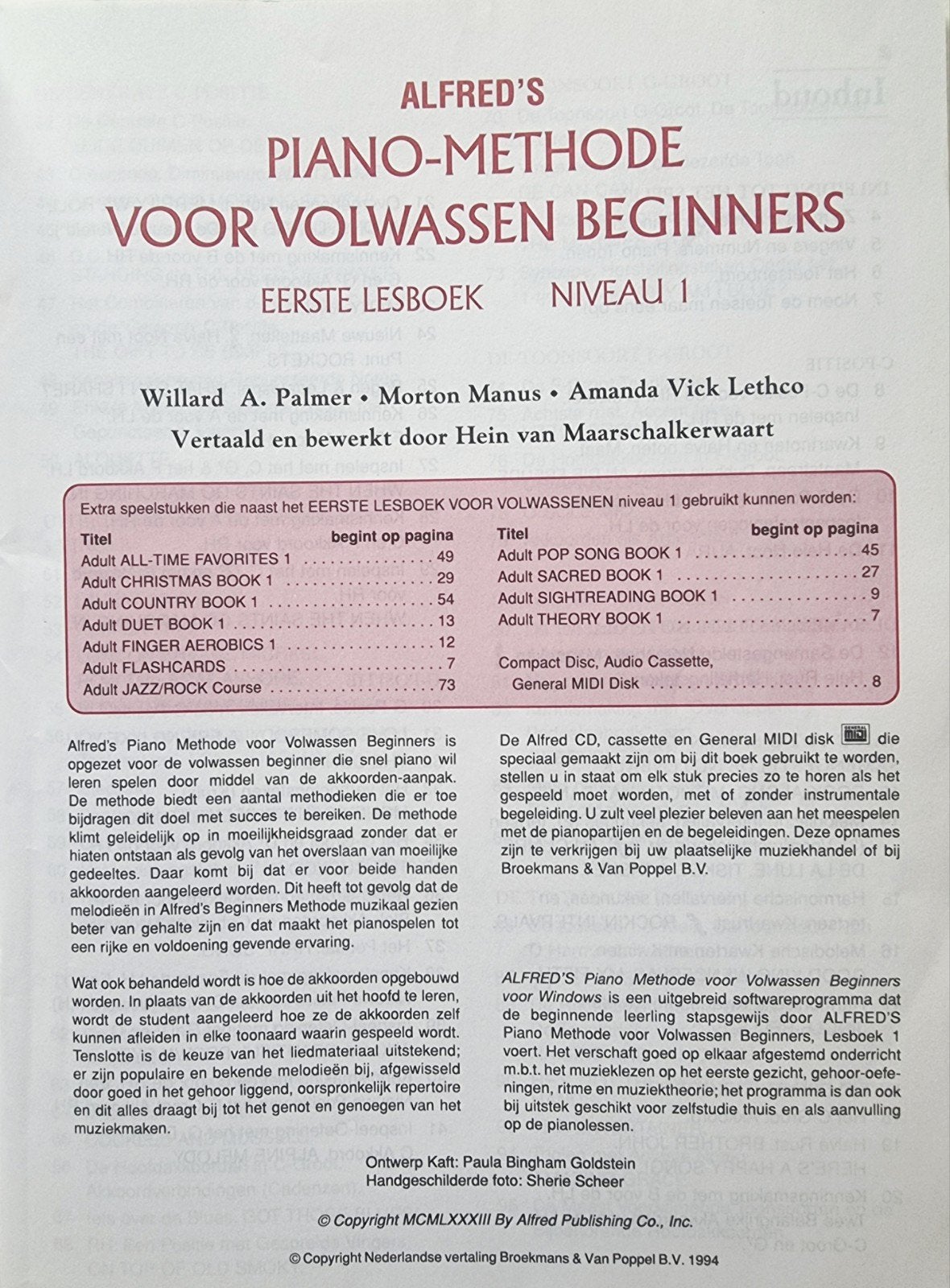Alfred's Piano-Methode voor Volwassen Beginners Niveau 1 P58, Muziek en Instrumenten, Bladmuziek, Verzenden, Les of Cursus, Zo goed als nieuw