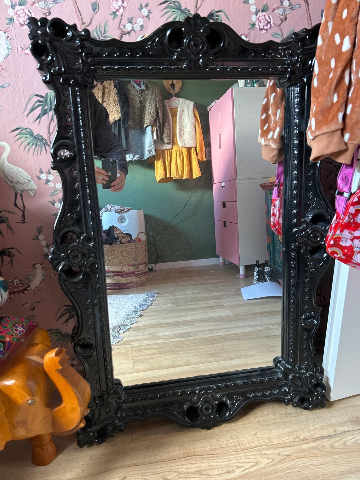 Grote Zwarte Barok Spiegel - Antieke Stijl, Huis en Inrichting, Ophalen, Rechthoekig, Minder dan 100 cm