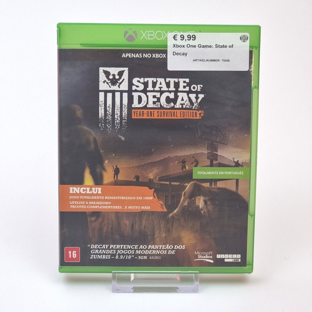 Xbox One Game: State of Decay, Xbox, Zo goed als nieuw, Support@xbox.com, One Microsoft Way
Redmond, WA 98052-6399