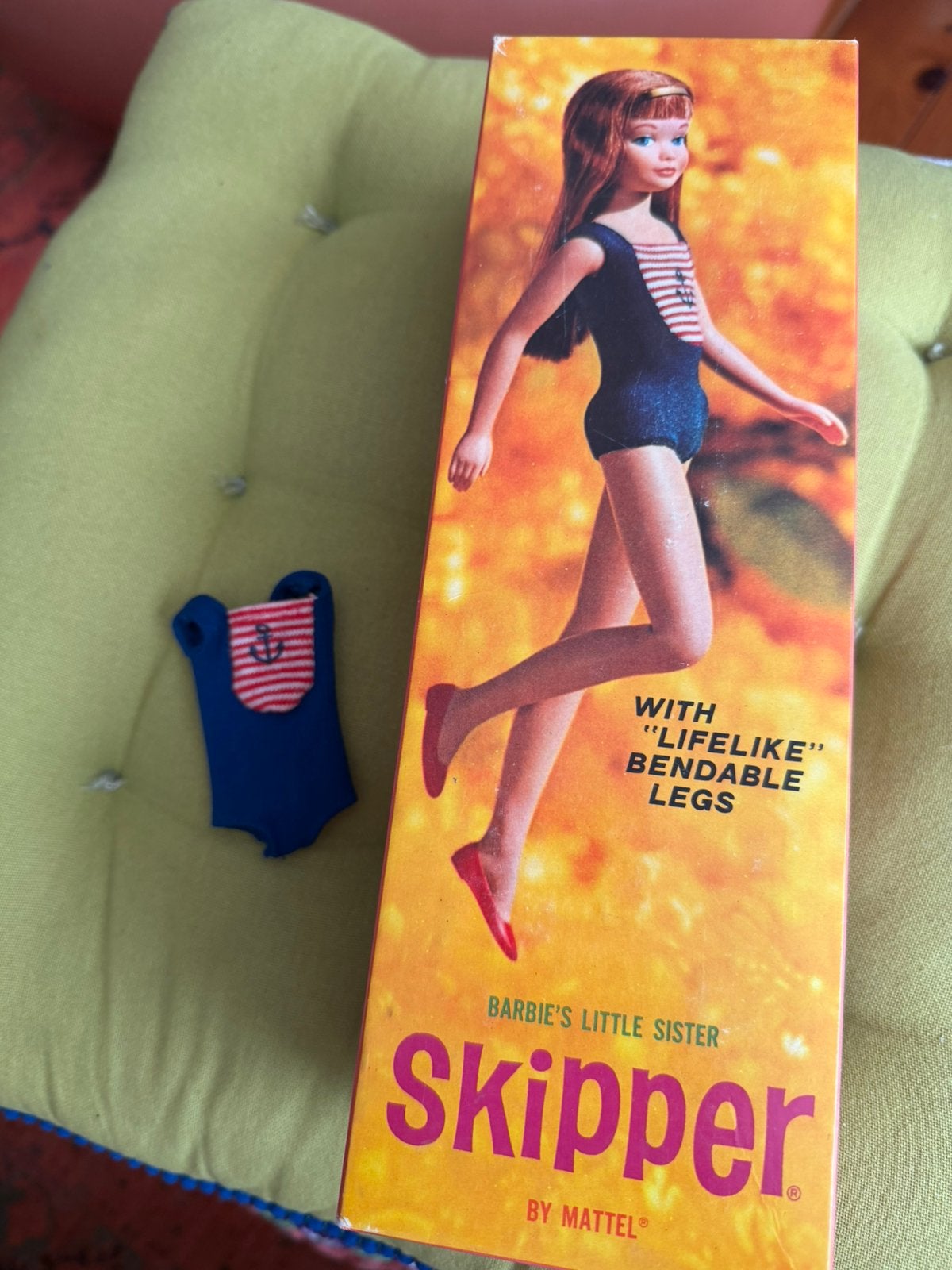 Barbie vintage Skipper Bendable Legs doos box en badpak, Ophalen of Verzenden, Zo goed als nieuw