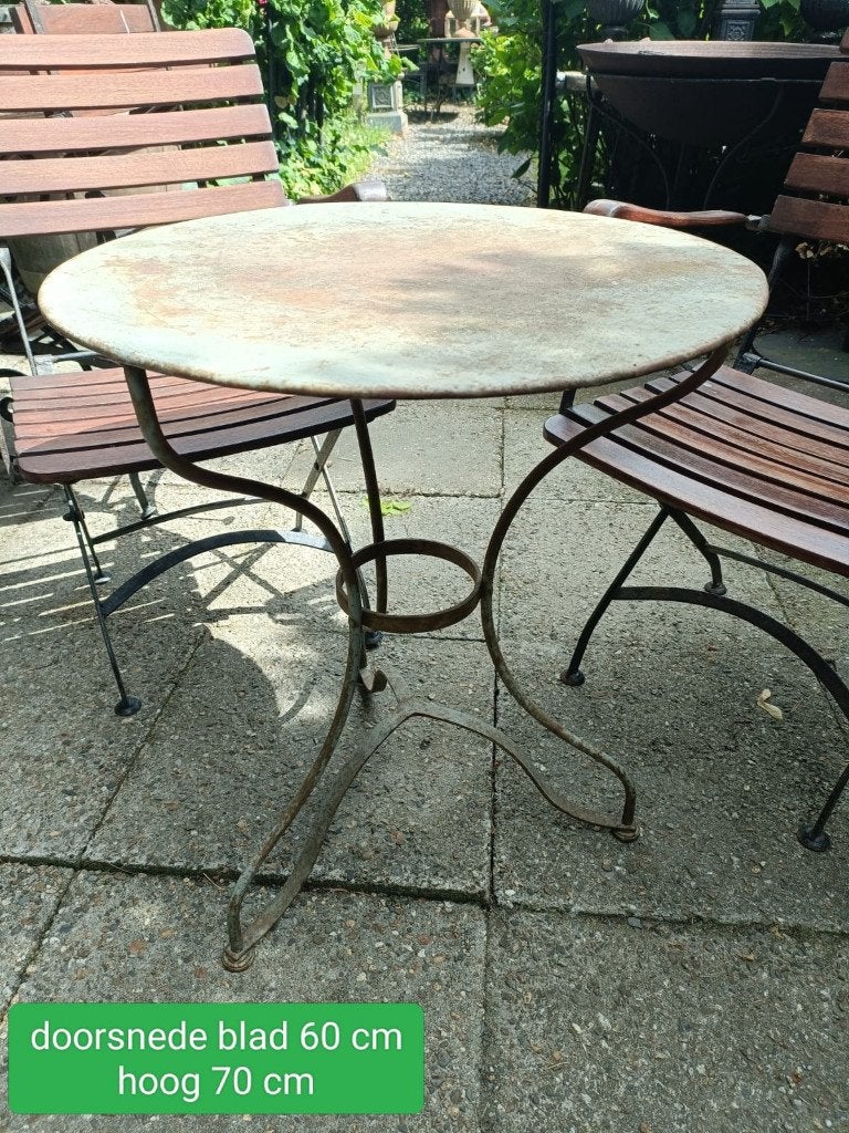 antieke Franse smeedijzeren bistrotafel, Ophalen, Gebruikt, Rond, Metaal
