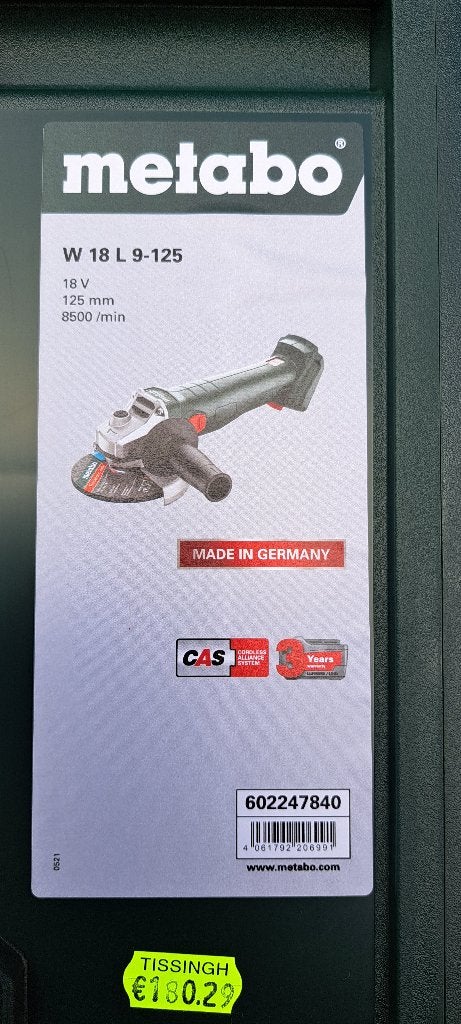 Metabo accu haakse slijpmachine, Ophalen, Nieuw, 700 tot 1000 watt, Haakse handslijpmachine