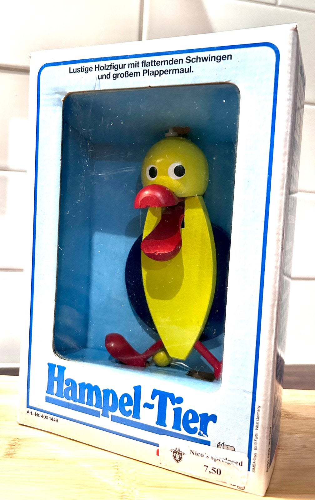 Vintage Simba Hampel-Tier Trekpop Vogel (1980s Boxed MINT), Rood, Ophalen of Verzenden, Zo goed als nieuw, Ophangbaar
