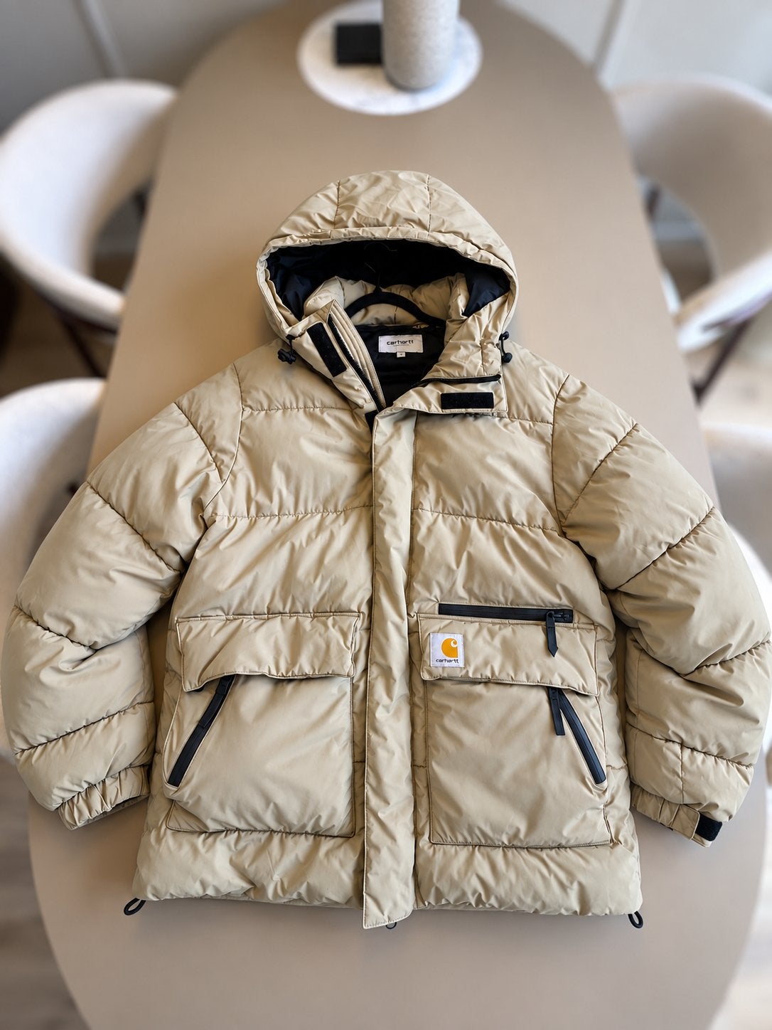 Carhartt winterjas creme/zand kleur maat S, Ophalen of Verzenden, Zo goed als nieuw, Maat 46 (S) of kleiner, Beige