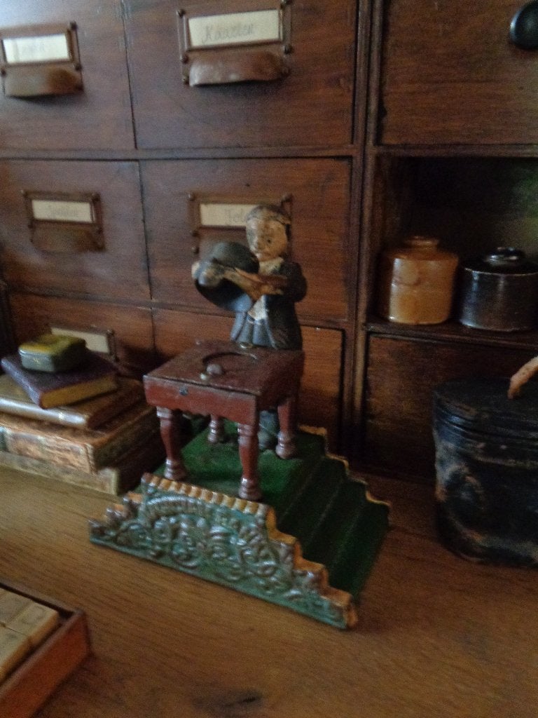 ~ Antieke Mechanische Gietijzeren Spaarpot, Ophalen of Verzenden