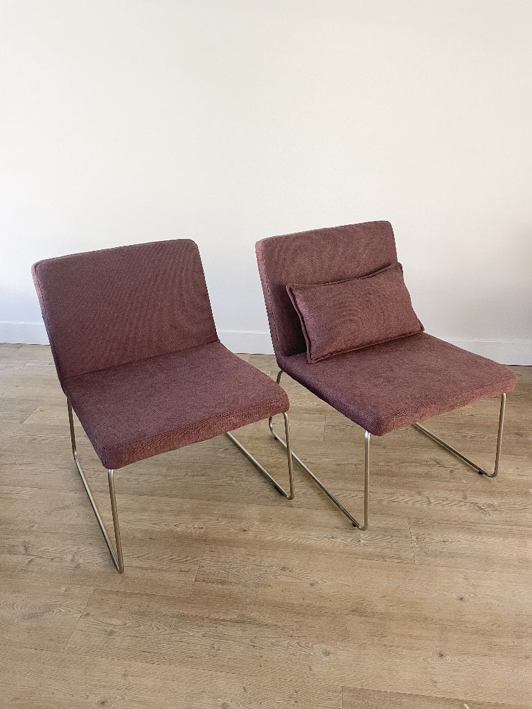 Set | 2 stuks | vintage fauteuil | herstoffeerd in paars, Ophalen, Minder dan 75 cm, Vintage, modern, basic, bohemian, Zo goed als nieuw