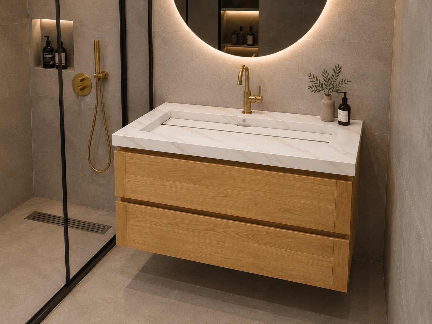 Badkamer meubel eiken wood 100 x 47 cm nieuw, Huis en Inrichting, Badkamer | Badkamermeubels, Ophalen, Nieuw, 50 tot 100 cm, Minder dan 100 cm