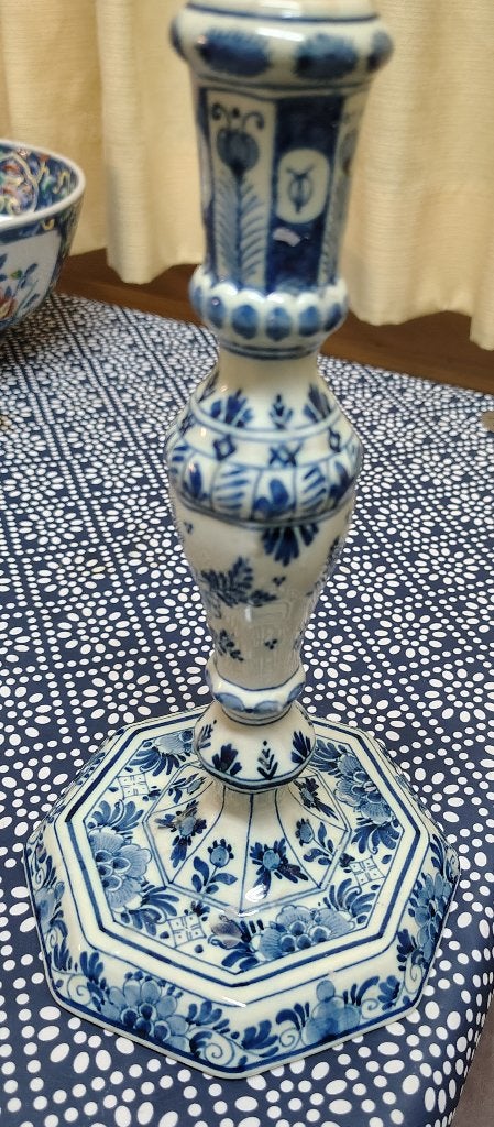 Zeer oude kaars standaard delfts blauw., Ophalen, Zo goed als nieuw, Kaars