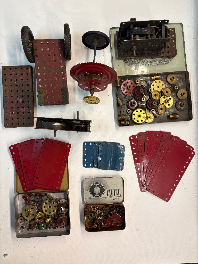 Set antiek constr. speelgoed o.a. Meccano, Constructor,ed, Ophalen of Verzenden