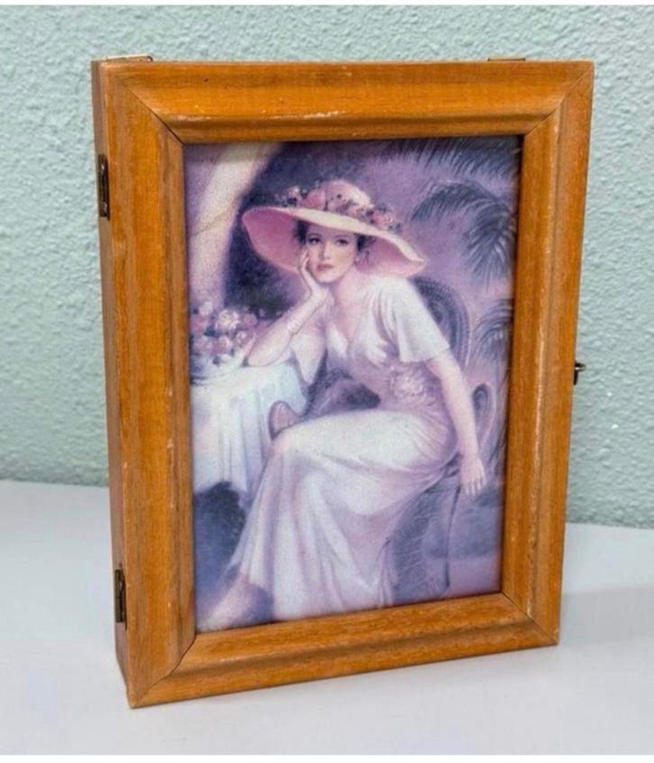 Antiek Sleutelkastje hout met schilderij houten sleutel-kast, Antiek en Kunst, Curiosa en Brocante, Ophalen of Verzenden