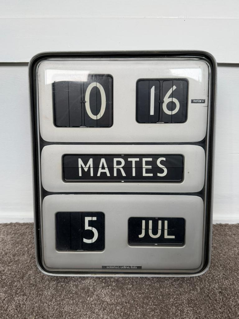 Prachtige Vintage Solari Udine Dator 5 Wandklok Flipklok, Ophalen of Verzenden, Gebruikt, Wandklok