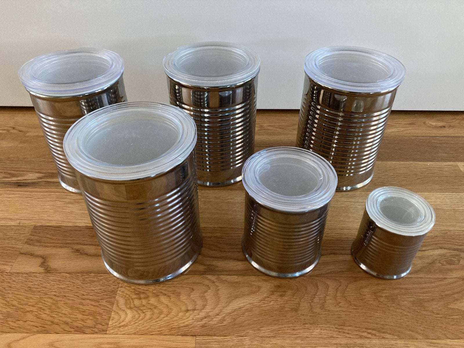 5 vershoudpotten, 3 grote, 1 middel en 1 kleine, Huis en Inrichting, Keuken | Keukenbenodigdheden, Gebruikt, Steen/keramiek, Zilver